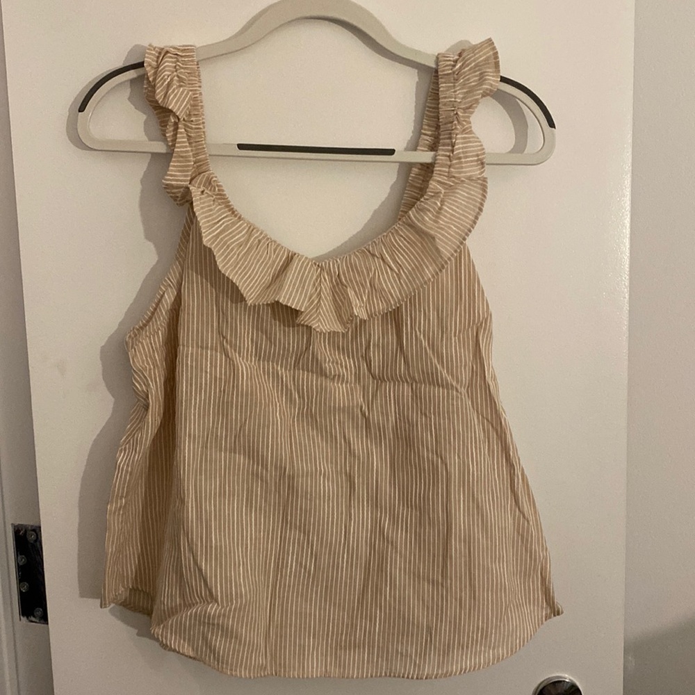 Blush pink striped ruffle sleeveless top